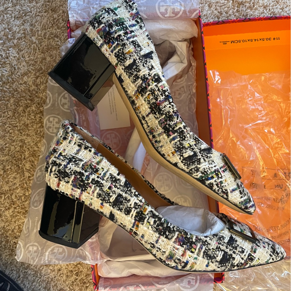 Tory Burch. Tweed pumps. GiGi 55mm pointed toe pump.